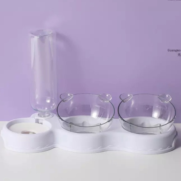 Dog cat pet food water bowl 3 in 1 set feeder automatic water bottle Bear blue - Picture 4 of 14